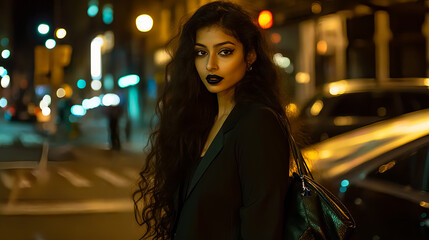 Woman with long curly brown hair wearing a black blazer
