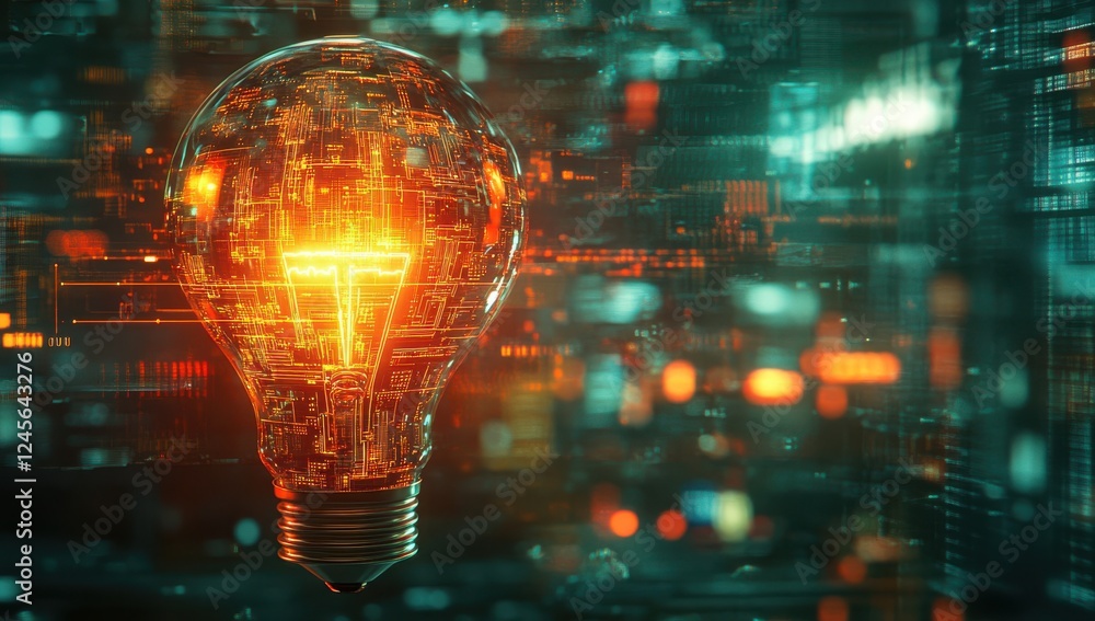 Poster illuminating innovation with a glowing light bulb representing advanced technology and digital conne