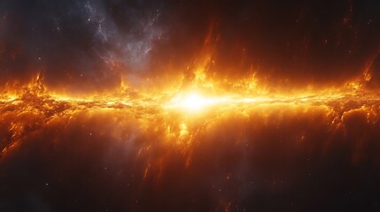 Fototapeta premium Fiery Cosmic Nebula Brightly Illuminates Deep Space
