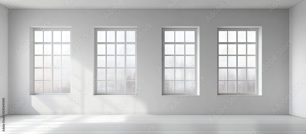 Aufkleber bright empty office space mockup with four panoramic windows on a white wall creating an airy feel p