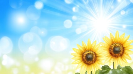 Obraz premium Sunny day, two sunflowers, bokeh background, summer greeting card