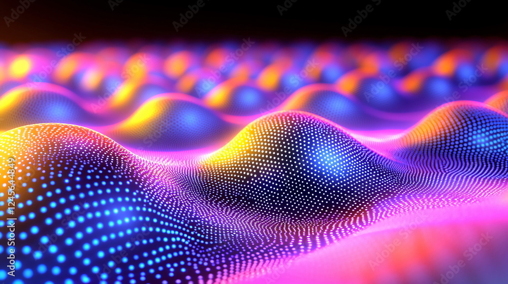 Aufkleber colorful wave patterns with dots illuminated by vibrant blue and purple lights, creating a dynamic a