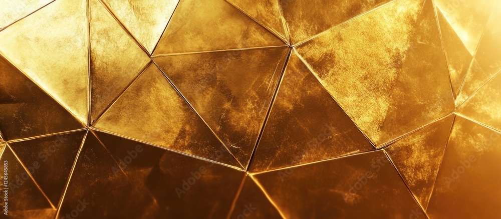 Poster geometric gold foil background with textured triangular patterns in warm golden hues creating a luxu