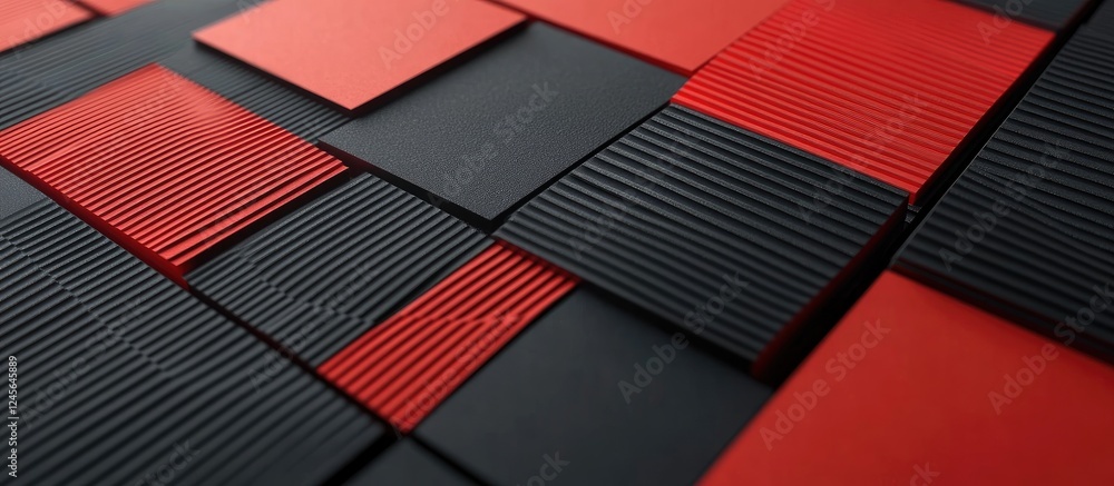 Aufkleber geometric 3d background with layered red and black squares creating depth and texture, ideal for mod