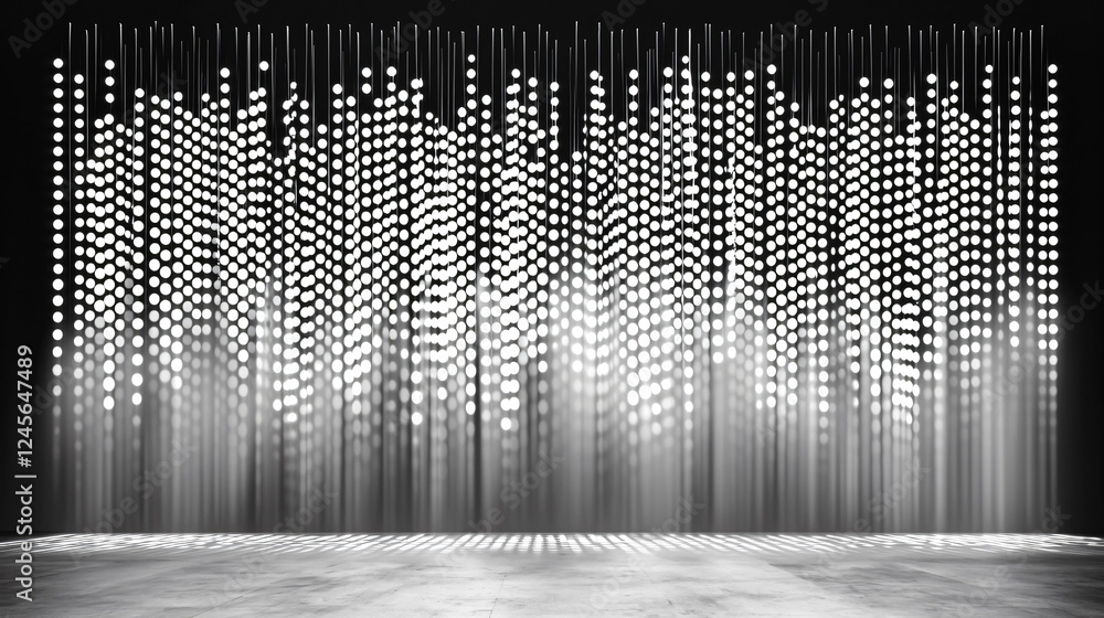 Aufkleber bright white circular lights cascading down in vertical lines against a dark background, creating a 