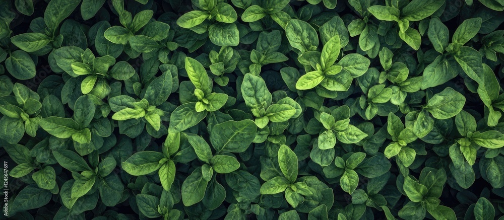 Poster top view of lush vibrant green spinach leaves densely arranged creating a fresh natural aesthetic wi