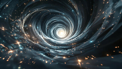 A mesmerizing vortex swirls with gold, sparkling particles, creating a dreamy and abstract design.