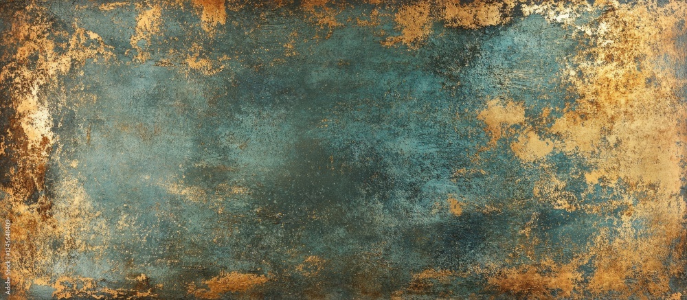 Aufkleber rustic metallic texture with deep teal and gold hues, featuring scratches and scuffs, perfect for ba