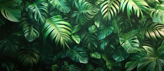 Fototapeta premium Lush green wall covered with dense, vibrant foliage in varying shades of dark and light green, enhancing the rich natural scenery and tranquility.
