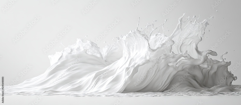 Poster impressive white water splash in dynamic motion against a clean white backdrop highlighting fluidity