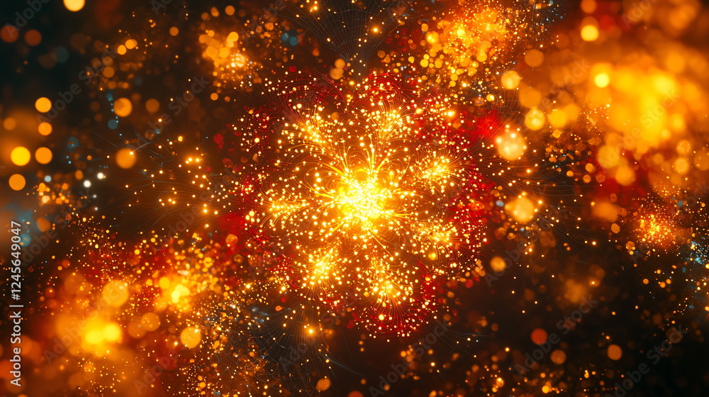 Aufkleber gold particles swirling against a dark background, creating a magical and sparkling cosmic effect wi