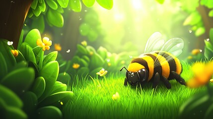 Bumble Bee Forest Meadow Spring Sunlit Illustration