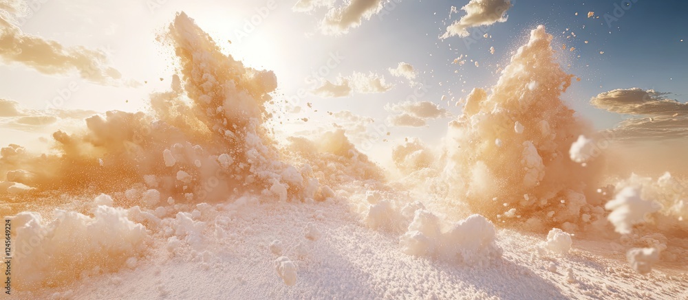 Aufkleber vanilla powder cloud eruption in a spacious environment with warm beige and white tones showcasing d