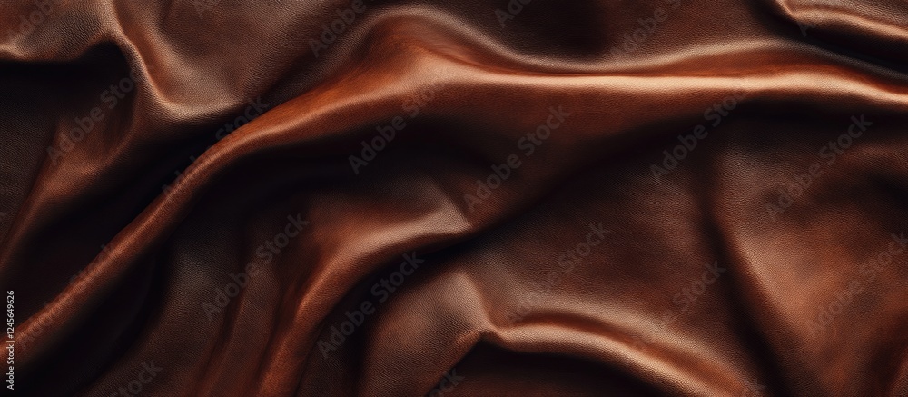Poster Luxurious rich brown leather texture with soft folds creating an elegant backdrop highlighting warmth and depth in the design and upholstery context