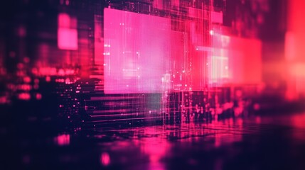 Naklejka premium Abstract digital background with glowing pink and red rectangles and lines.