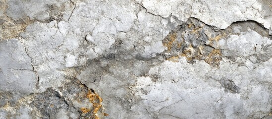 Gray marble texture with brown and gold veins, featuring prominent cracks and a smooth surface, ideal for backgrounds and design applications.