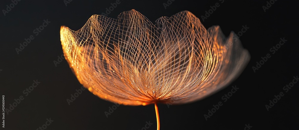 Aufkleber delicate dandelion puff illuminated by soft warm light against a dark background highlighting intric