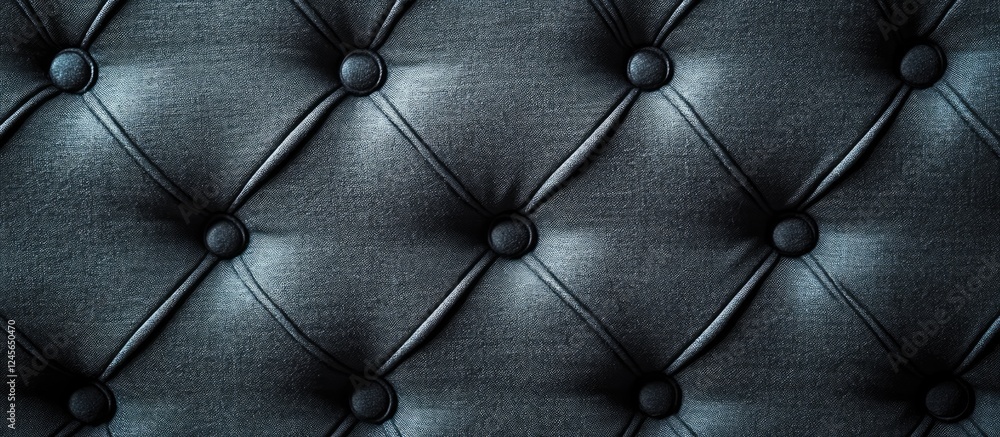 Leinwandbilder Close-up view of textured gray upholstery fabric featuring tufted design and glossy finish with dark buttons creating a sophisticated background.