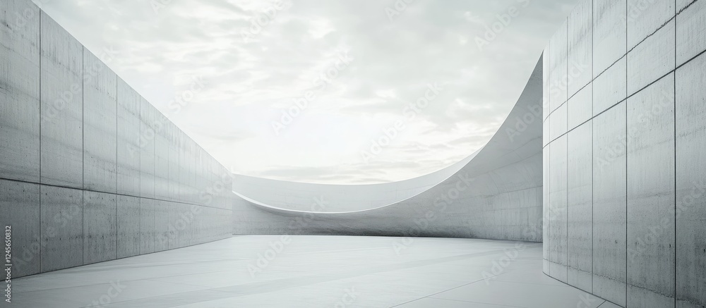 Aufkleber tranquil museum gallery with white walls and smooth curves under an overcast sky creating a serene a