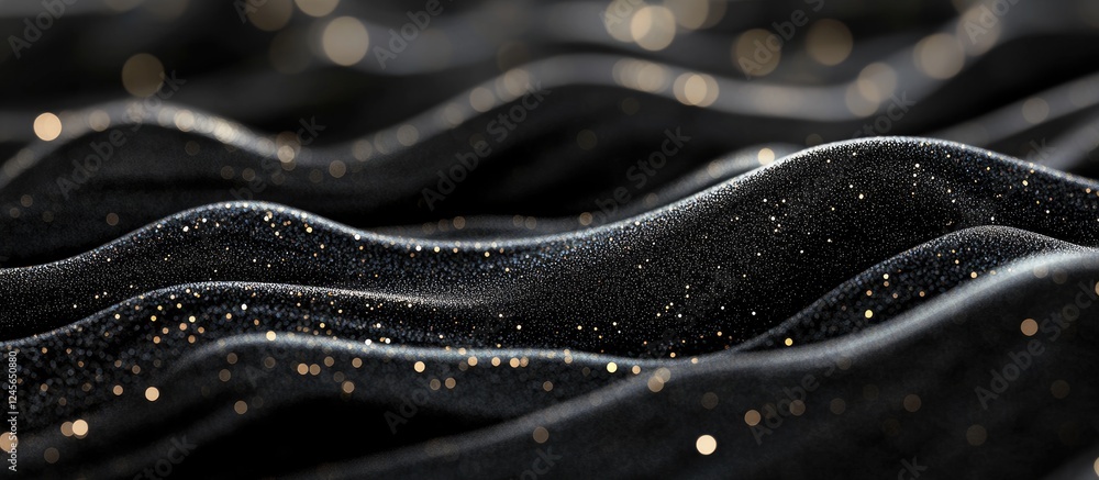 Aufkleber elegant black silky fabric waves with sparkling golden specks creating a luxurious and sophisticated