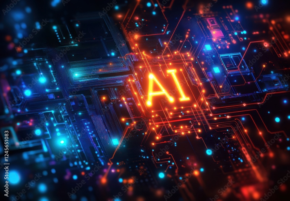 Poster vibrant abstract digital background showcasing artificial intelligence concept with circuit board pa