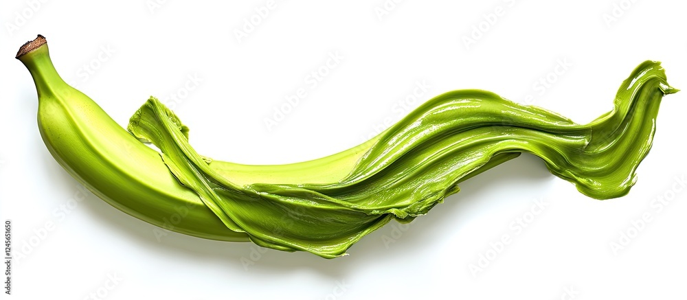Aufkleber green banana with a smooth texture placed diagonally against a stark white background, emphasizing v