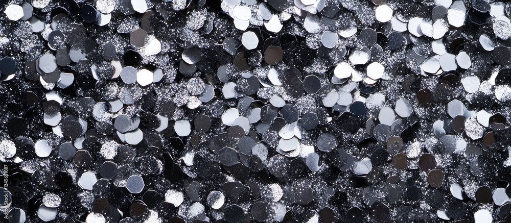 Fototapete crumpled silver and gray sequins create a striking glittery texture; shimmering effect scattered eve