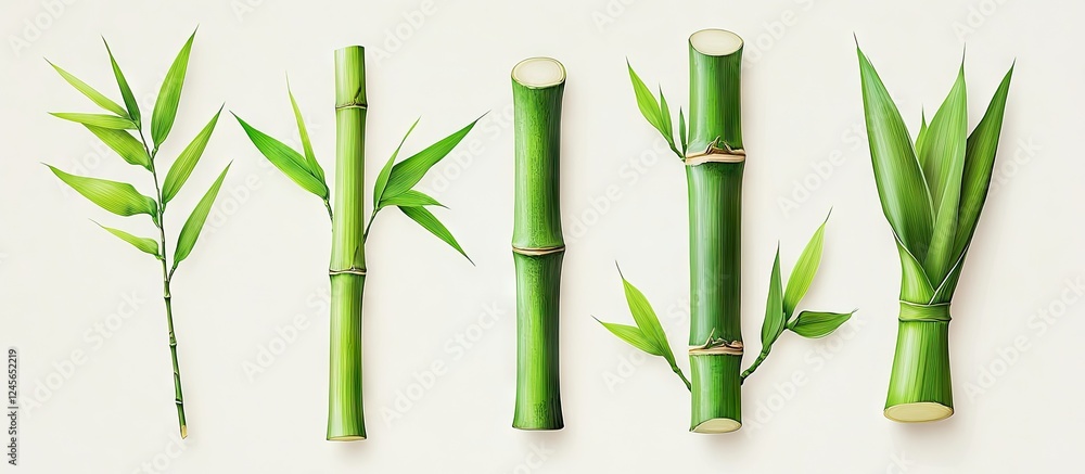 Poster minimalist illustration of phyllostachys aureosulcata bamboo featuring vibrant green colors arranged