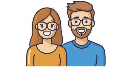 Happy couple smiling together digital illustration joyful vibe