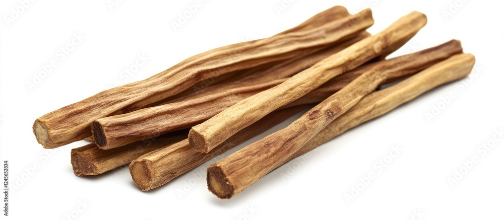 Poster isolated corn sticks in light brown shades arranged on a white background emphasizing their texture 