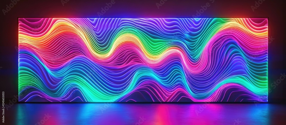 Leinwandbilder vibrant colorful wave patterns displayed on a sleek surface with illuminated lines in shades of pink