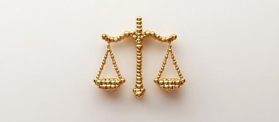 Golden scales of justice centered on a light beige background, symbolizing balance and fairness in law and decision-making.