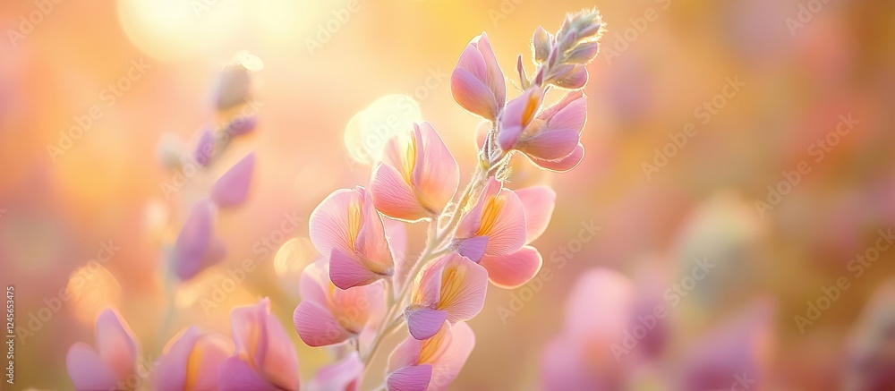 Aufkleber soft pink and yellow baptisia australis in sharp focus against a warm blurred background of light hu