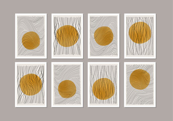 Trendy set of abstract creative minimal artistic hand painted compositions