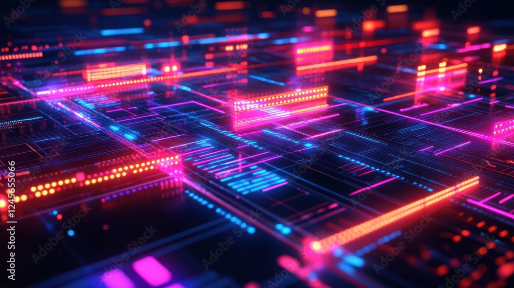 Poster abstract glowing digital network grid.