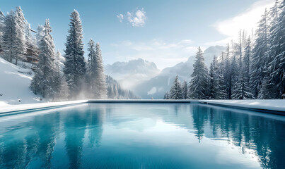 Fototapeta premium Tranquil Alpine Pool with Clear Icy Blue Waters for a Relaxing Mountain Escape