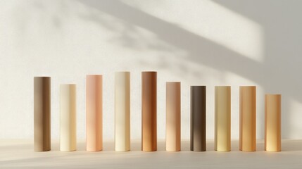Obraz premium A clean and modern D bar graph set against a white background, showcasing a series of data comparisons in sleek, tall bars with smooth gradients.