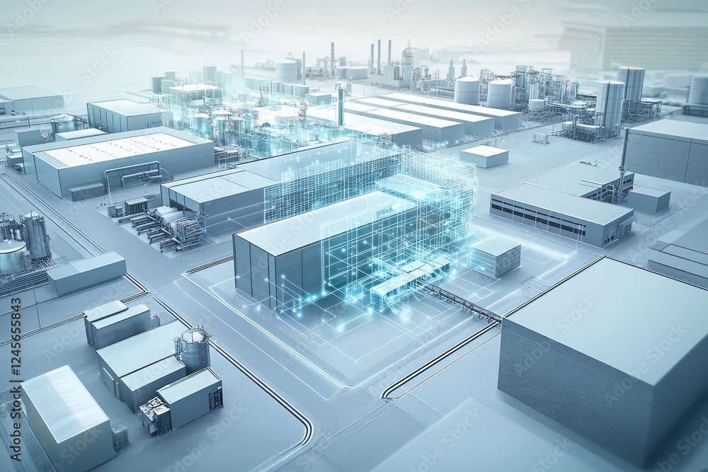Poster advanced cybersecurity measures in an industrial site designed to prevent any form of espionage.