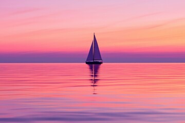 Fototapeta premium Sailboat at Sunset on Calm Pink Water