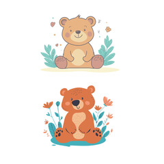 Naklejka premium Cute bear in vector style, designed with soft lines and a playful expression, featuring vibrant colors and charming details, perfect for digital artwork, illustration, and graphic design projects,