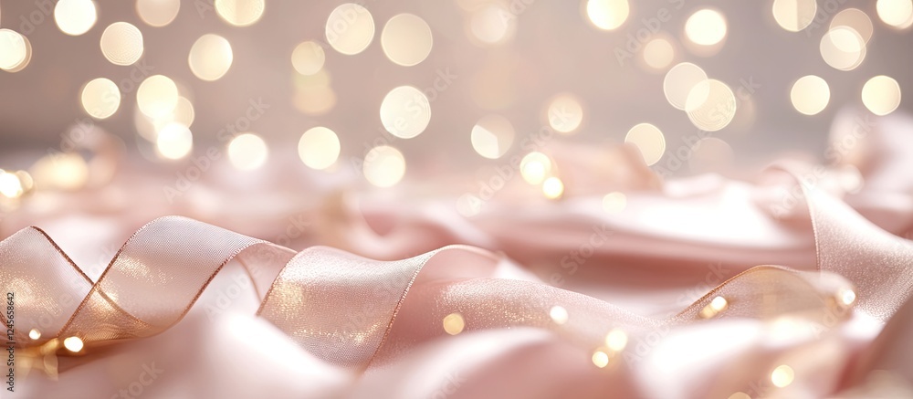 Aufkleber soft pink silk fabric draped gracefully with blurred bokeh lights in the background creating a dream
