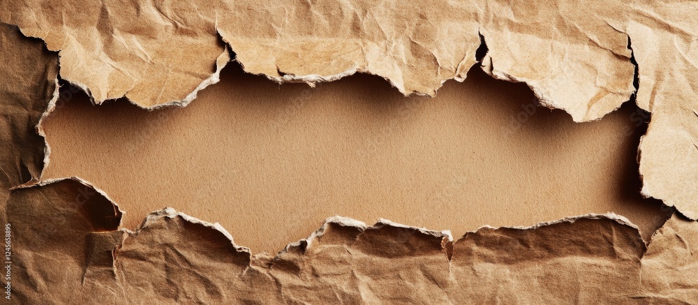 Poster torn brown paper background with an empty center space ideal for adding text, emphasizing texture an