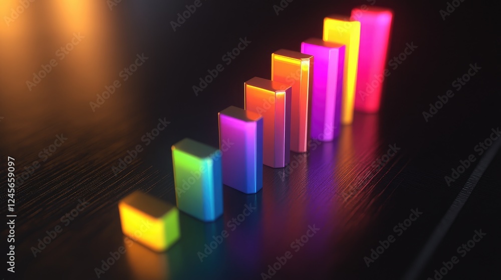 Poster a gradient-colored bar graph with subtle shadows and reflections, giving a professional, clean look 