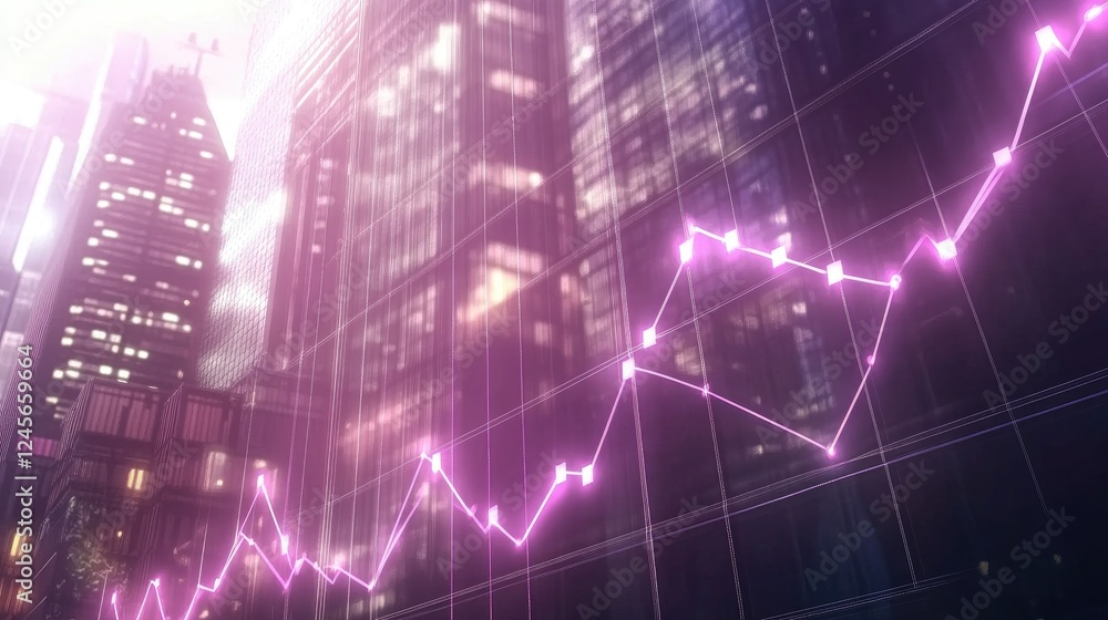 Poster a line graph with a rising trend, highlighted data points, and a gradient background, representing g