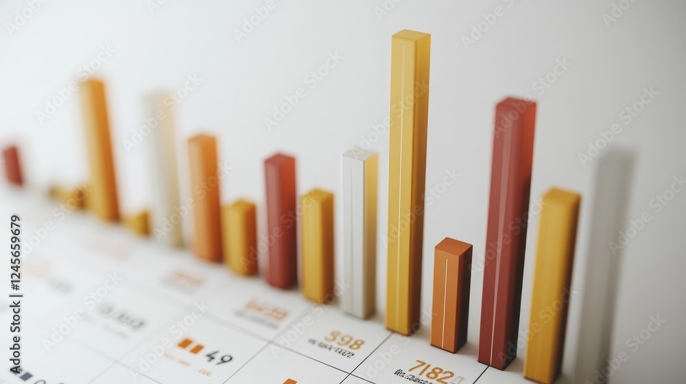 Poster a minimalist d bar chart demonstrating product performance, featuring sleek design elements and a ne