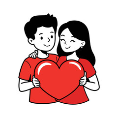 Illustration of Couple Holding a Heart