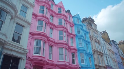 Obraz premium Colorful Victorian terraced houses on a sunny day.