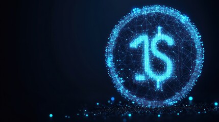 Glowing digital dollar coin.