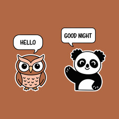 Cartoon Owl and Panda Greeting Design