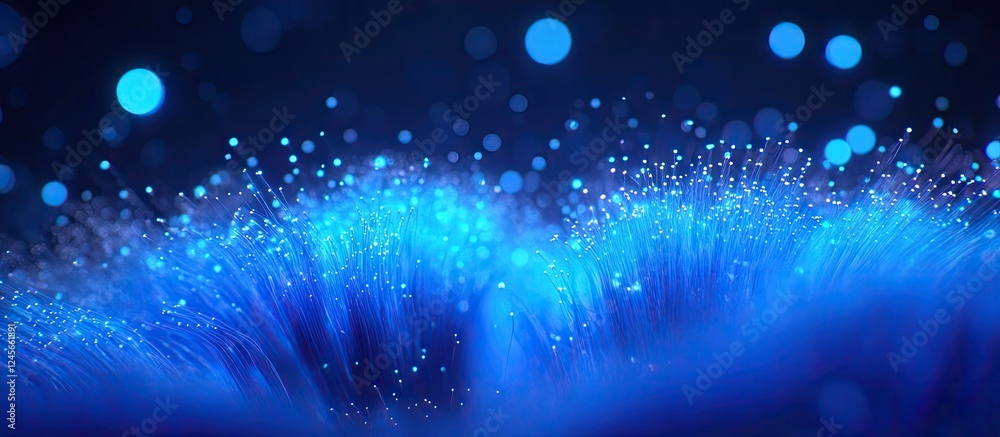 Poster vivid blue abstract light patterns with bokeh effect creating a magical atmosphere in a dark night s